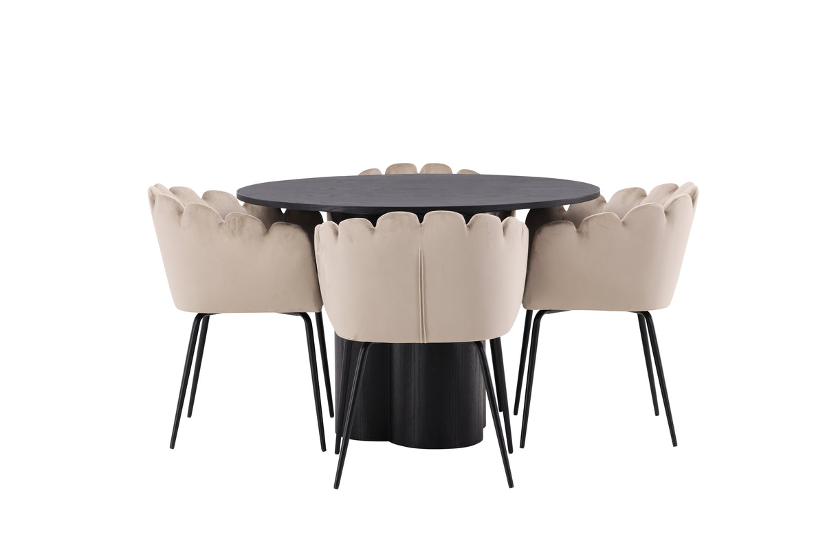 Venture Design Limhamn & Olivia Matstolar Beige + Runda Matbord ⌀110 Svart