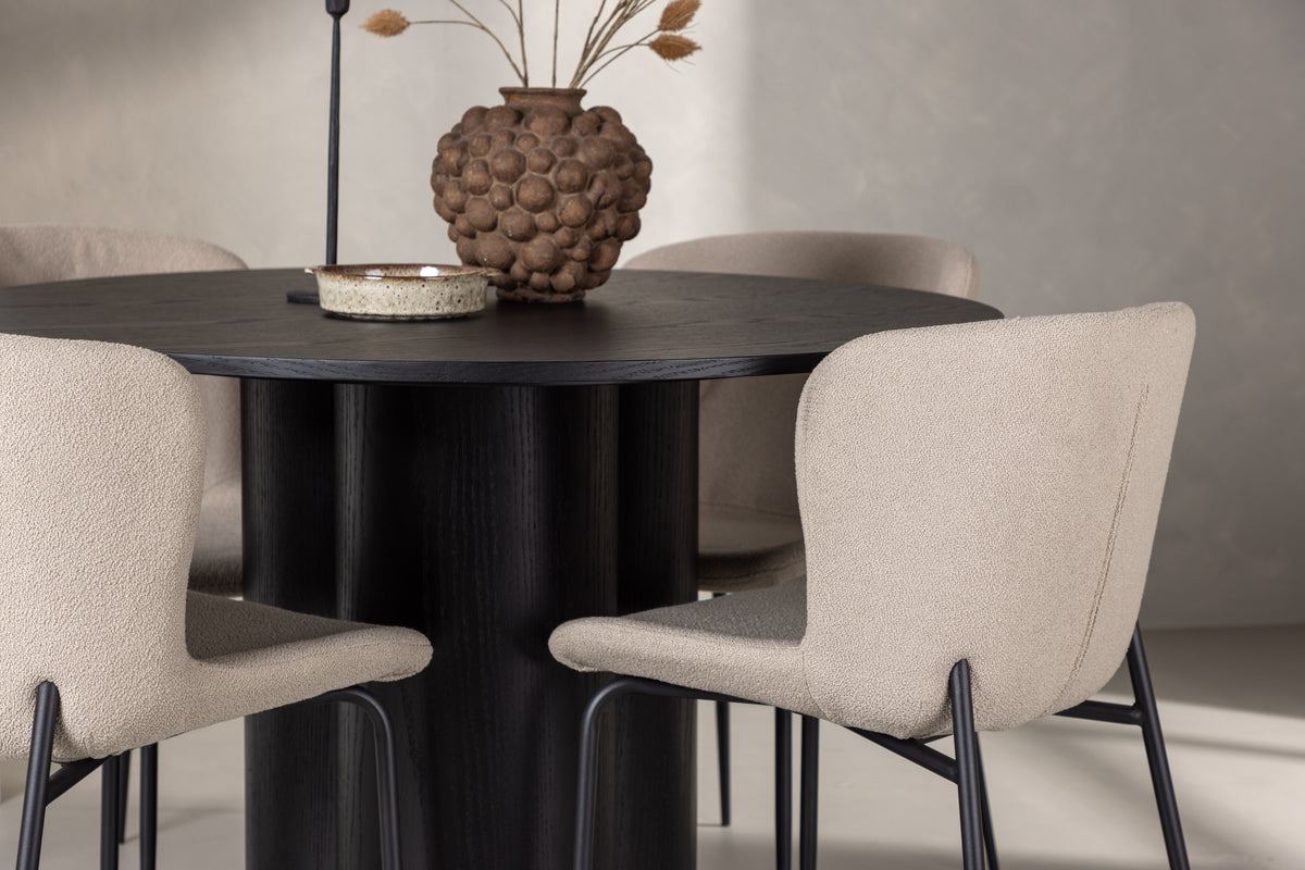 Venture Design Modesto & Olivia Matstolar 2-pack Beige + Runda Matbord ⌀110 Svart