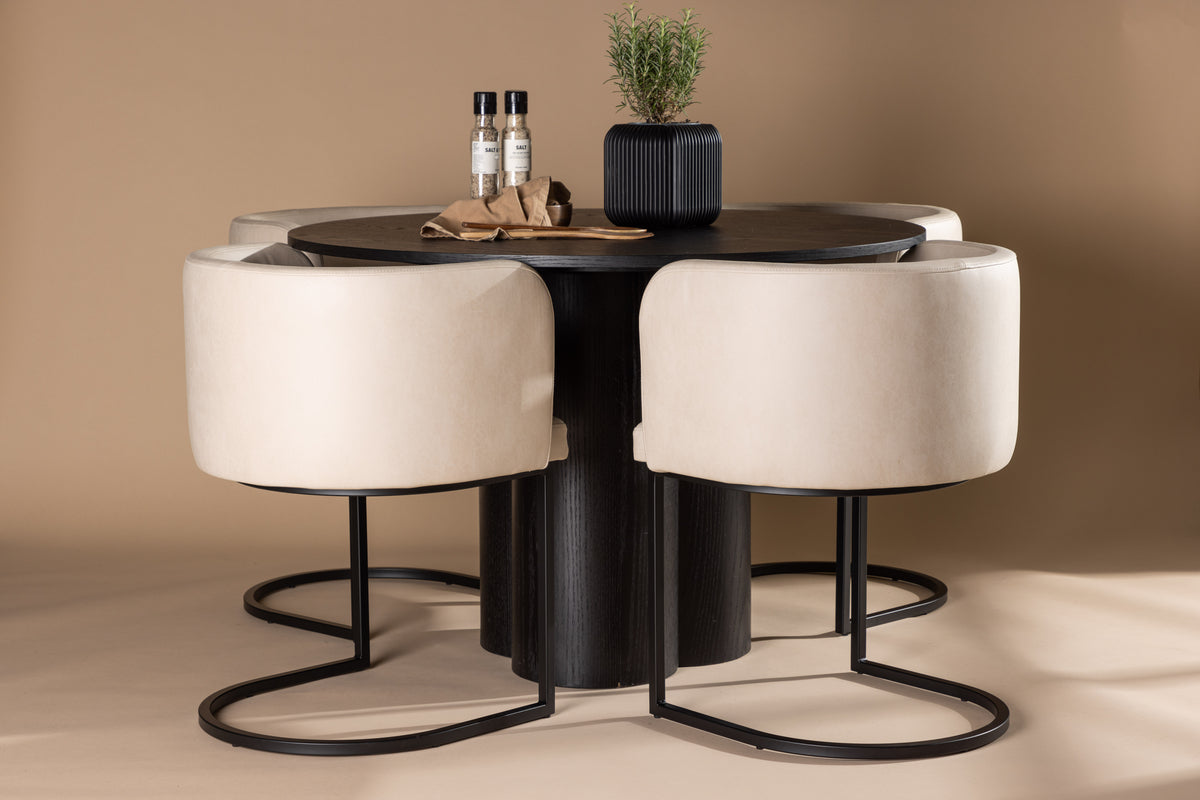 Venture Design Olivia & Simrishamn Runda Matbord ⌀110 Svart + Matstolar Beige