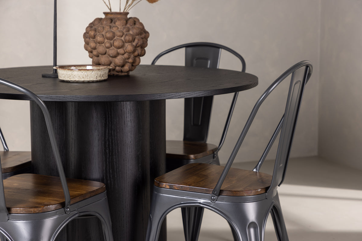 Venture Design Tempe & Olivia Matstolar 2-pack Valnöt + Runda Matbord ⌀110 Svart
