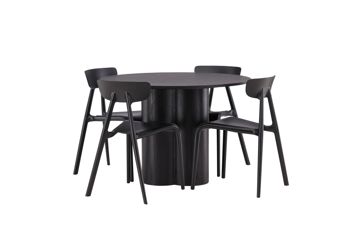 Venture Design Ursholmen & Olivia Matstolar 2-pack Svart + Runda Matbord ⌀110 Svart
