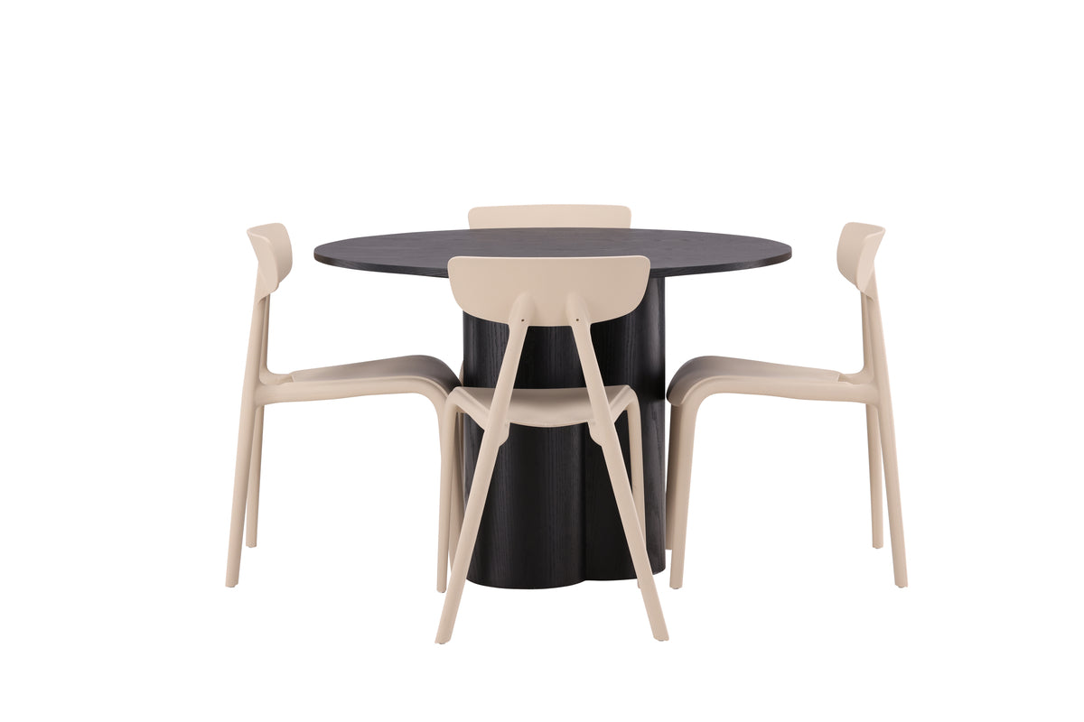 Venture Design Ursholmen & Olivia Matstolar 2-pack Beige + Runda Matbord ⌀110 Svart