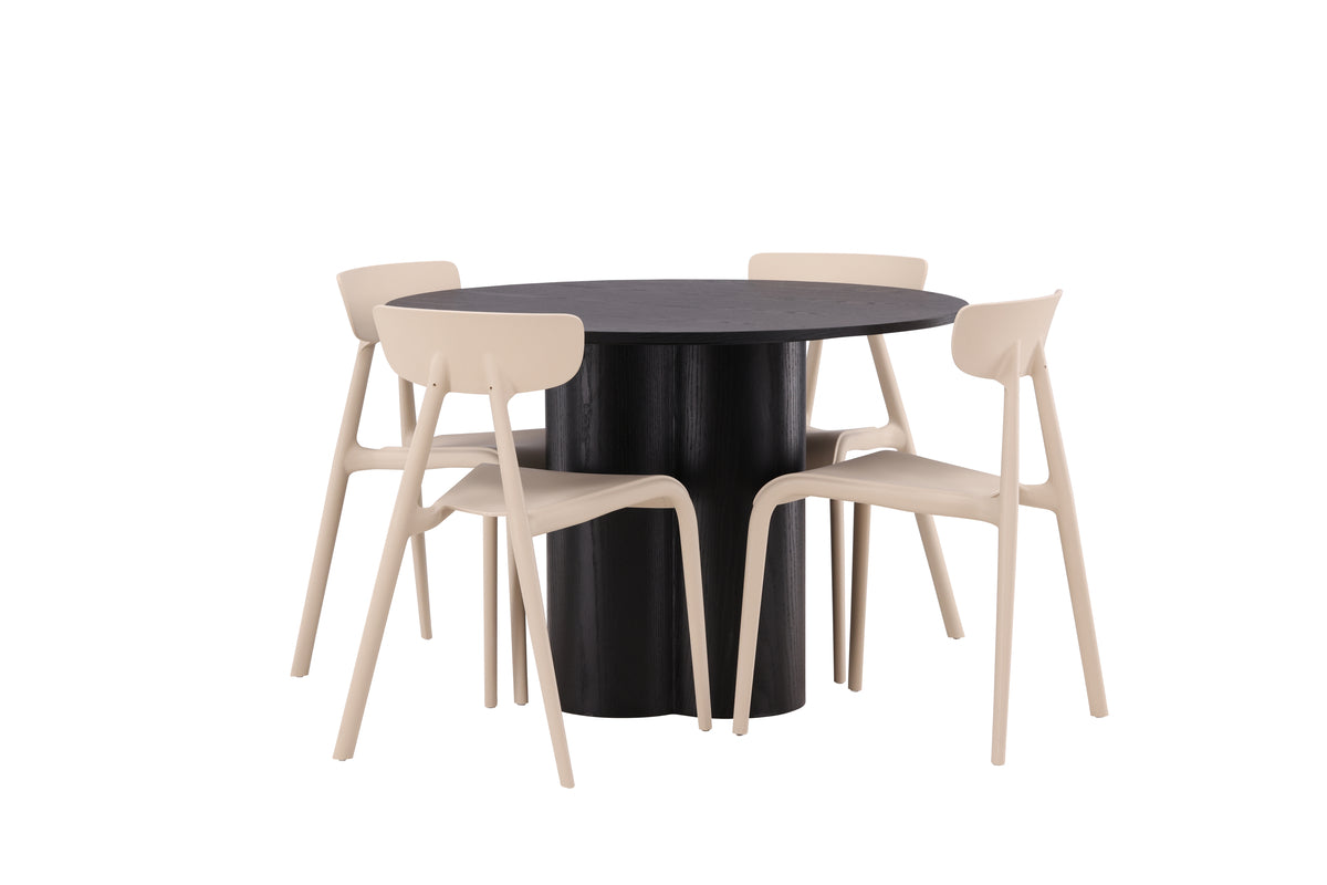 Venture Design Ursholmen & Olivia Matstolar 2-pack Beige + Runda Matbord ⌀110 Svart