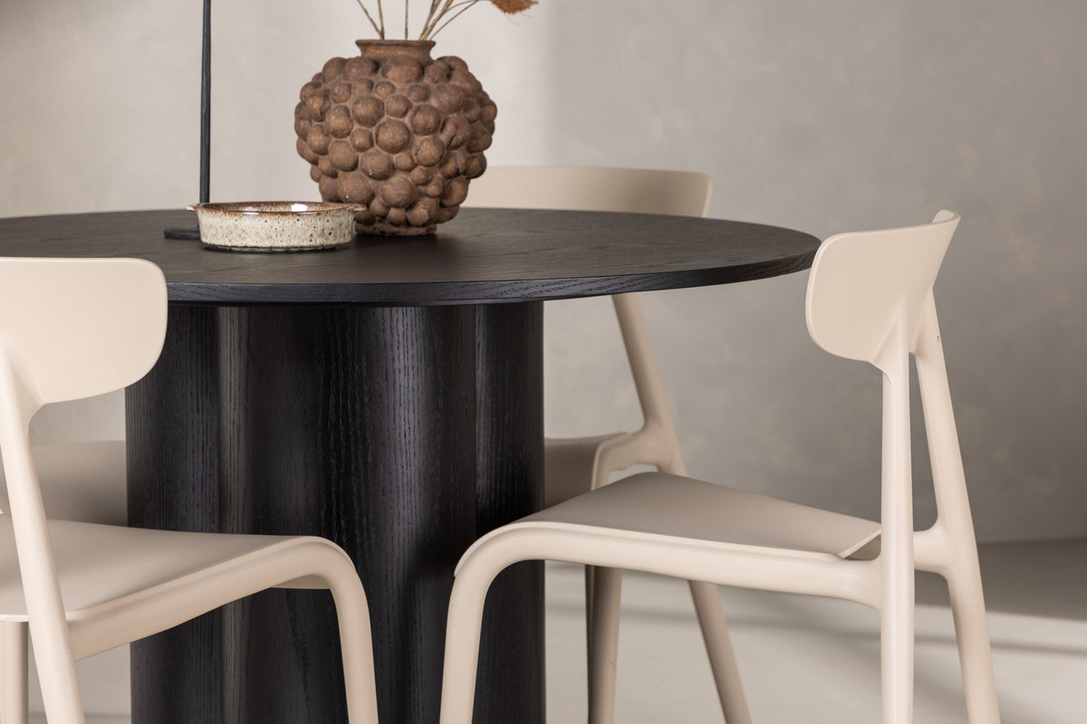 Venture Design Ursholmen & Olivia Matstolar 2-pack Beige + Runda Matbord ⌀110 Svart