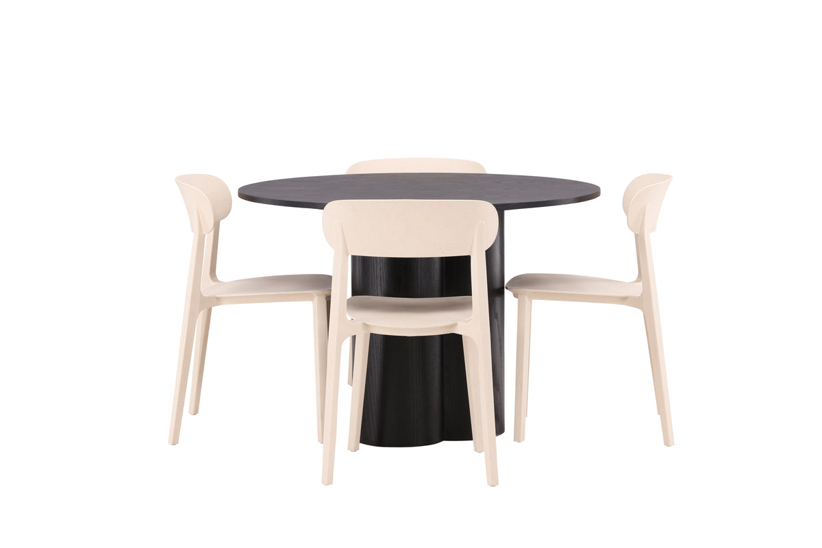Venture Design Åstol & Olivia Matstolar 2-pack Beige + Runda Matbord ⌀110 Svart