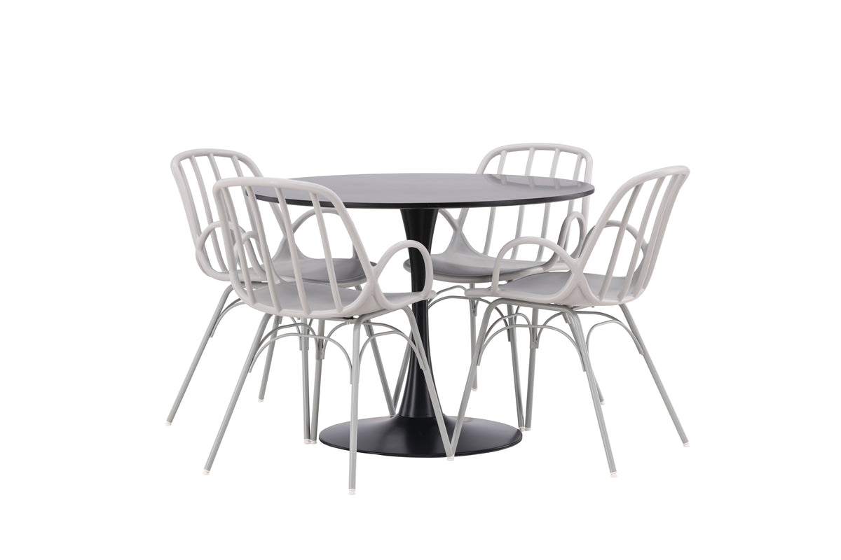 Venture Design Dyrön & Glade Matstolar 2-pack Ljusgrå + Runda Matbord ⌀100 Svart