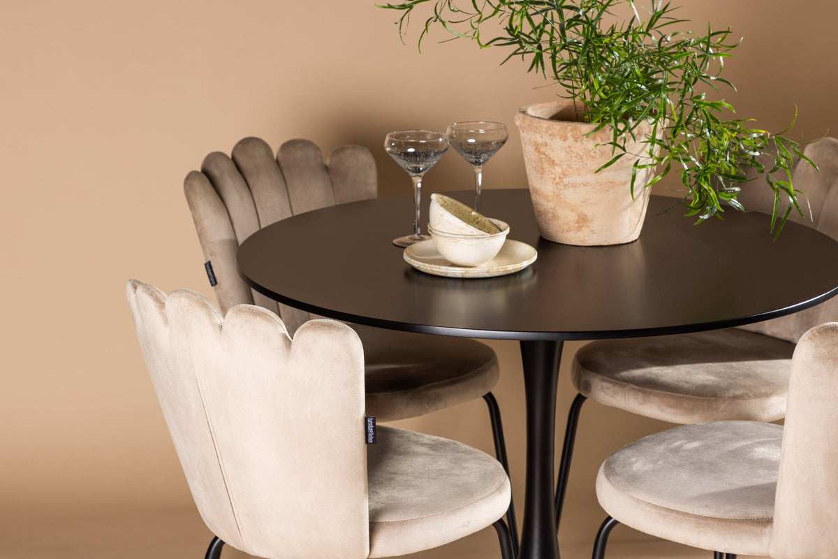 Venture Design Limhamn & Glade Matstolar 2-pack Beige + Runda Matbord ⌀100 Svart