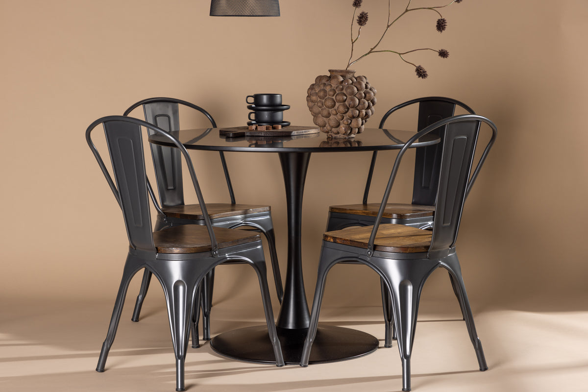 Venture Design Tempe & Glade Matstolar 2-pack Valnöt + Runda Matbord ⌀100 Svart