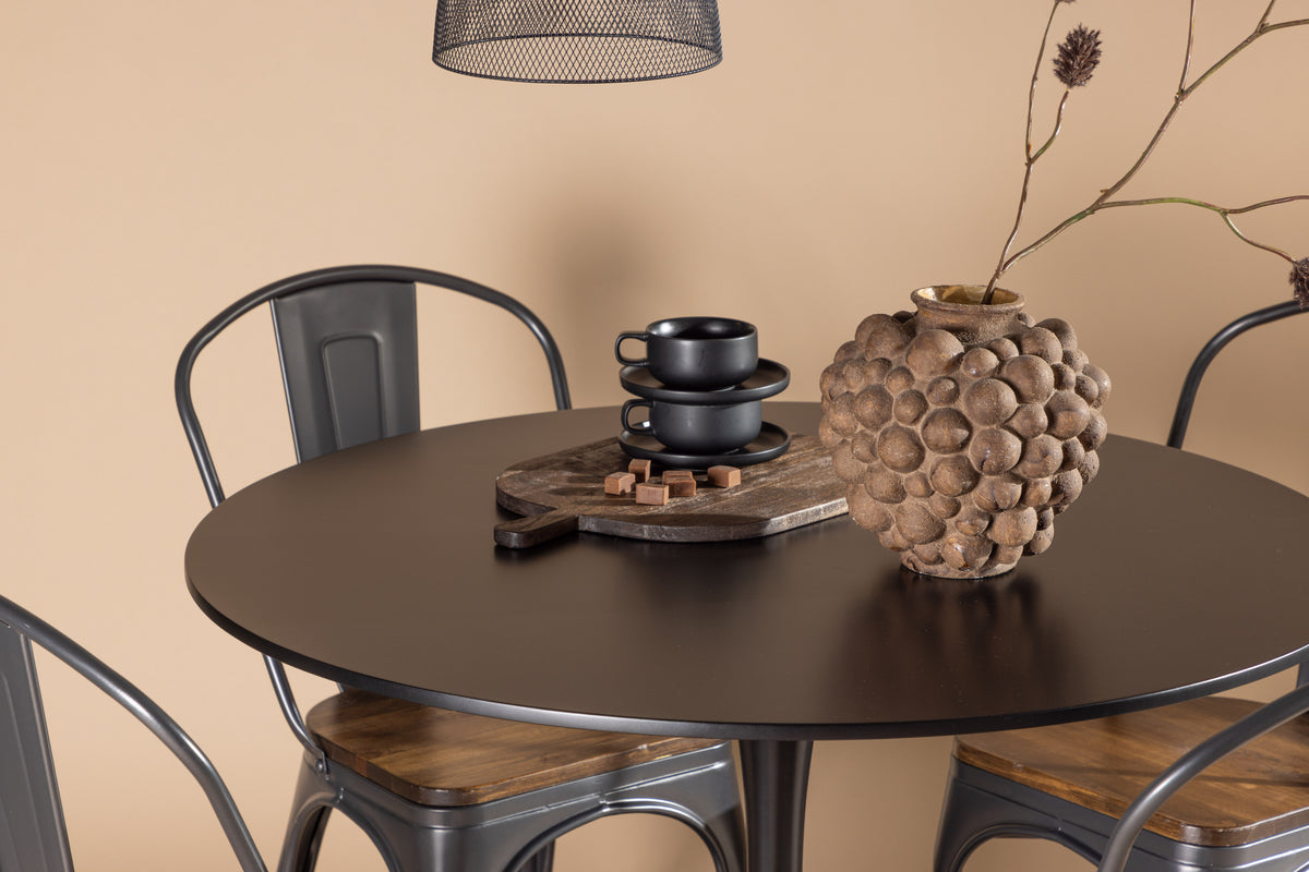 Venture Design Tempe & Glade Matstolar 2-pack Valnöt + Runda Matbord ⌀100 Svart