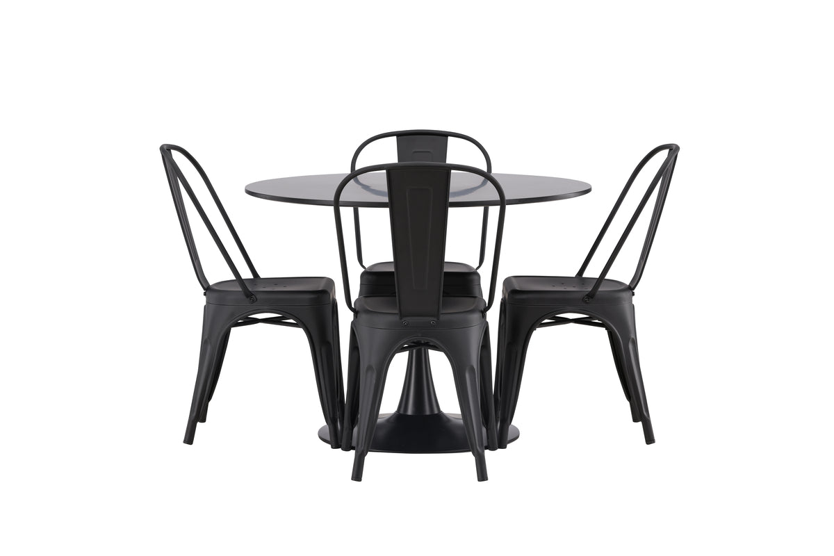 Venture Design Tempe & Glade Matstolar 4-pack Svart + Runda Matbord ⌀100 Svart