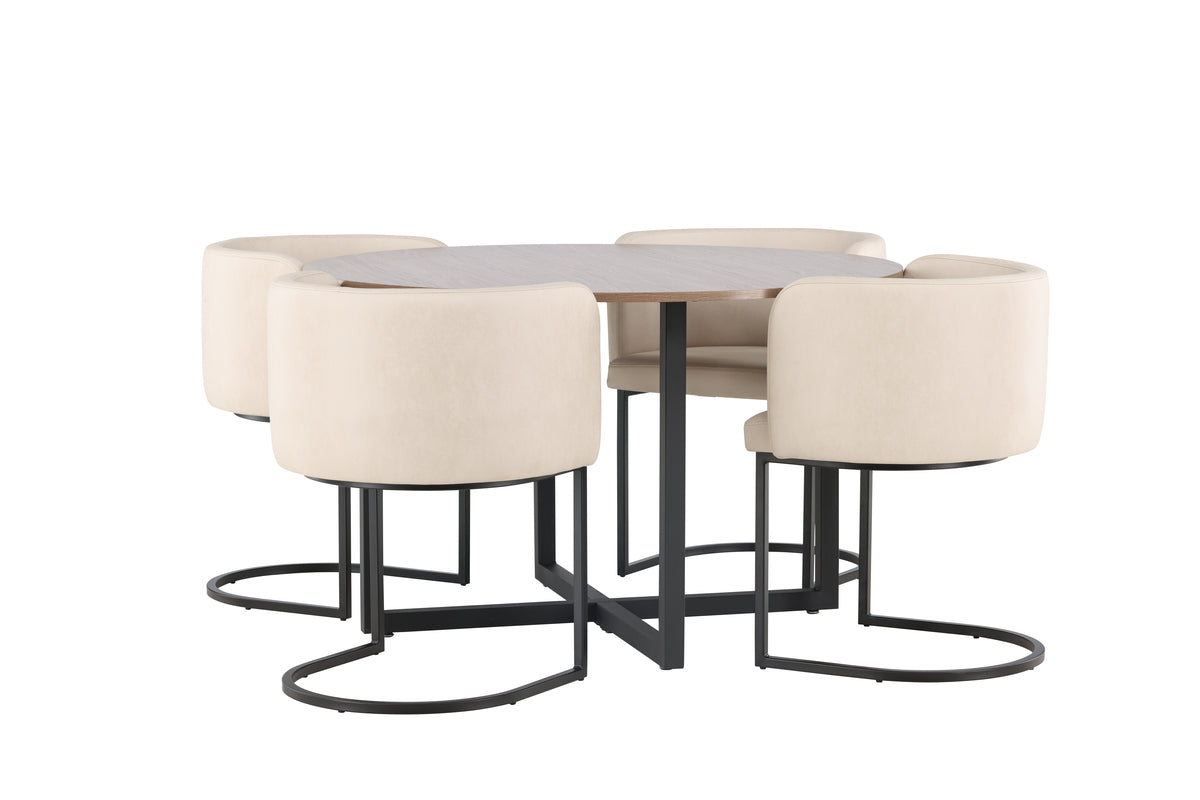Venture Design Durango & Simrishamn Runda Matbord ⌀120 Valnöt + Matstolar Beige