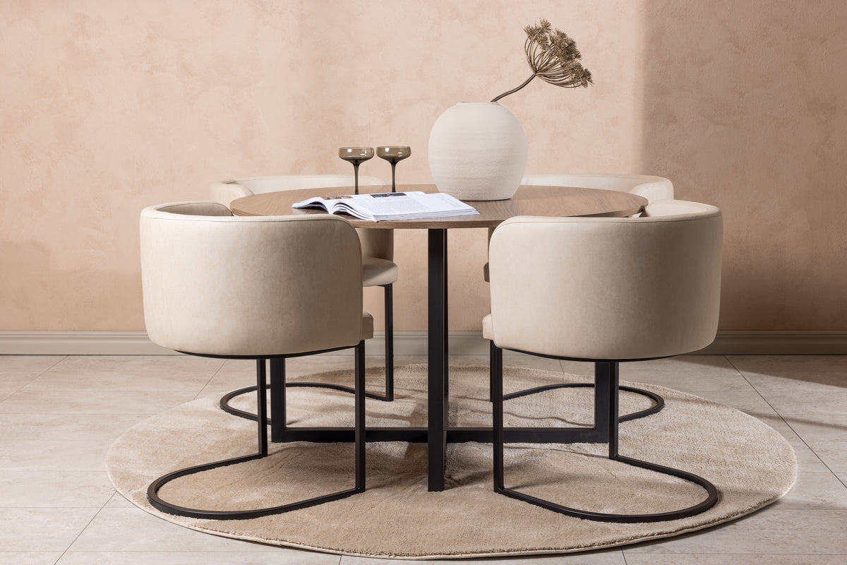 Venture Design Durango & Simrishamn Runda Matbord ⌀120 Valnöt + Matstolar Beige