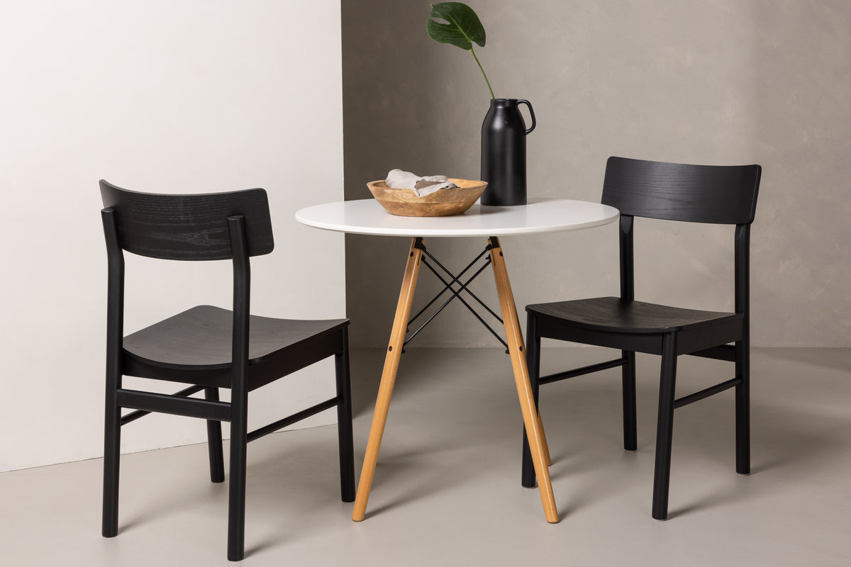 Venture Design Montros & Danburi Matstolar 2-pack Svart + Runda Matbord ⌀60 Vit
