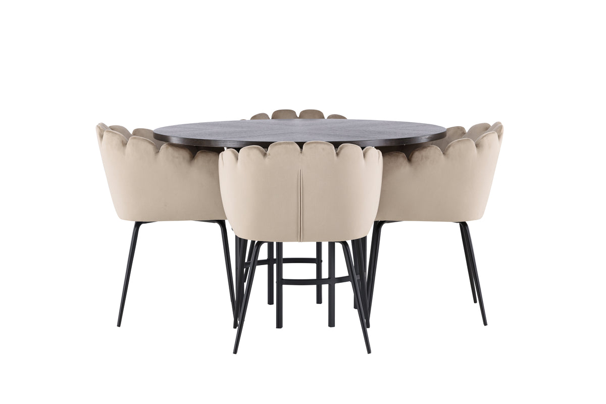 Venture Design Limhamn & Copenhagen Matstolar Beige + Runda Matbord ⌀115 Mocka