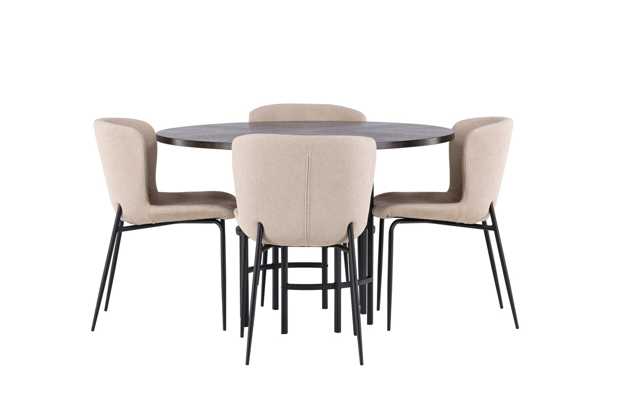 Venture Design Modesto & Copenhagen Matstolar 2-pack Beige + Runda Matbord ⌀115 Mocka