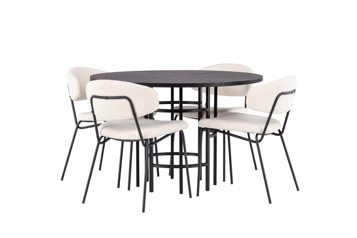 Venture Design Chico & Copenhagen Matstolar 2-pack Vit + Runda Matbord ⌀115 Svart