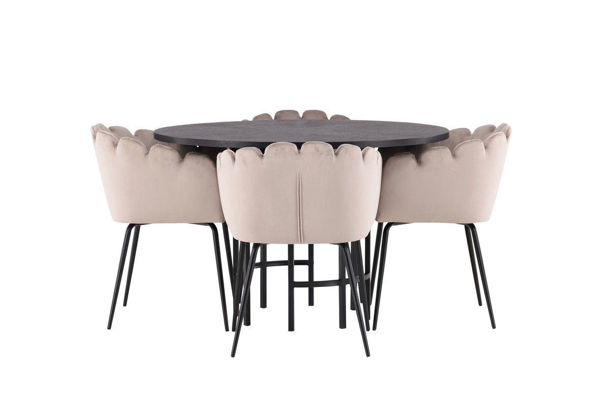 Venture Design Limhamn & Copenhagen Matstolar Beige + Runda Matbord ⌀115 Svart
