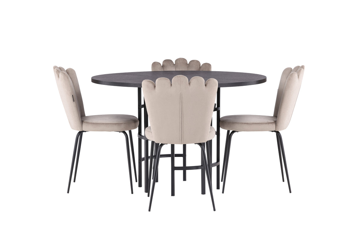 Venture Design Limhamn & Copenhagen Matstolar 2-pack Beige + Runda Matbord ⌀115 Svart