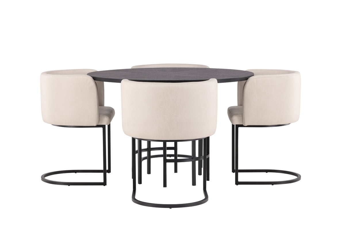 Venture Design Copenhagen & Simrishamn Runda Matbord ⌀115 Svart + Matstolar Beige