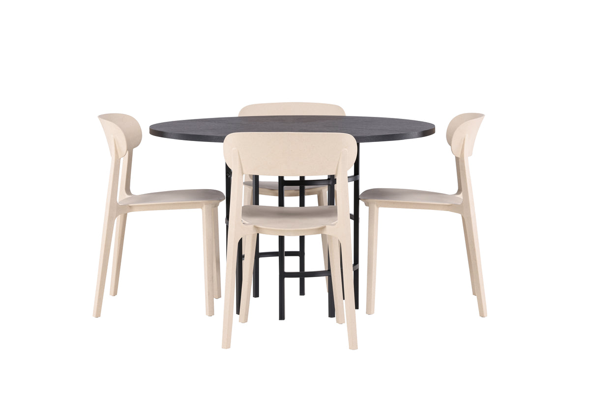 Venture Design Åstol & Copenhagen Matstolar 2-pack Beige + Runda Matbord ⌀115 Svart