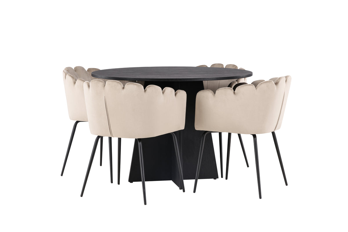 Venture Design Limhamn & Bootcut Matstolar Beige + Runda Matbord ⌀110 Svart