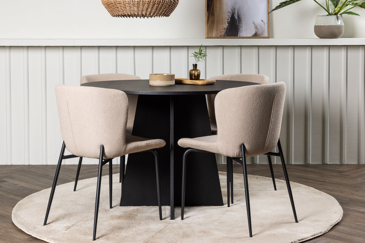 Venture Design Bootcut & Modesto Runda Matbord ⌀110 Svart + Matstolar 2-pack Beige