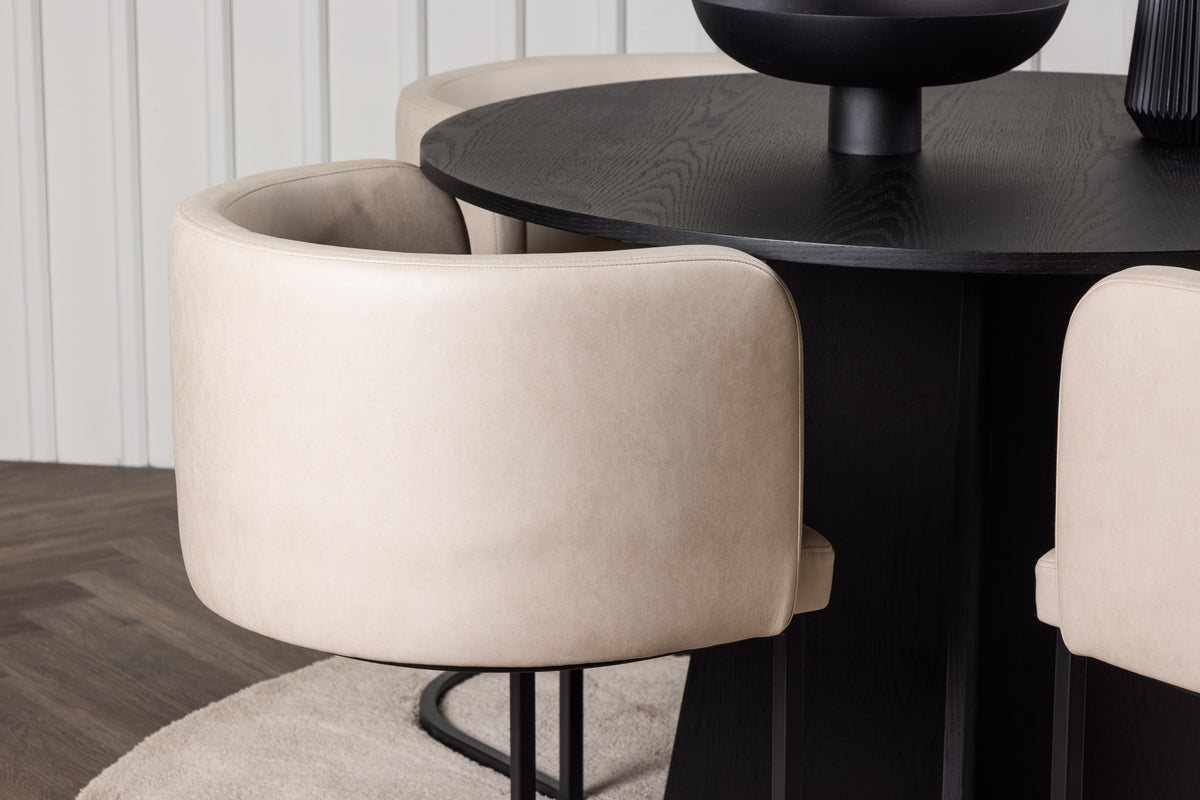 Venture Design Bootcut & Simrishamn Runda Matbord ⌀110 Svart + Matstolar Beige