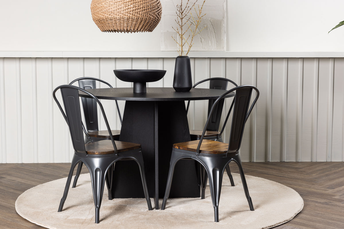 Venture Design Bootcut & Tempe Runda Matbord ⌀110 Svart + Matstolar 2-pack Valnöt