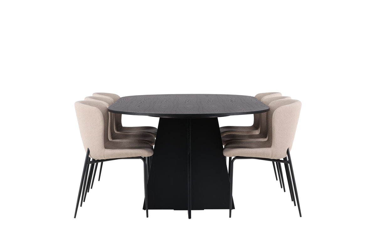 Venture Design Bootcut & Modesto Ovala Matbord 230 x 115 Svart + Matstolar 2-pack Brun