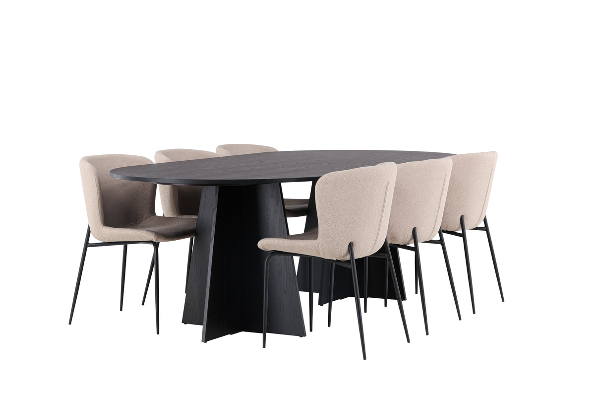 Venture Design Bootcut & Modesto Ovala Matbord 230 x 115 Svart + Matstolar 2-pack Brun