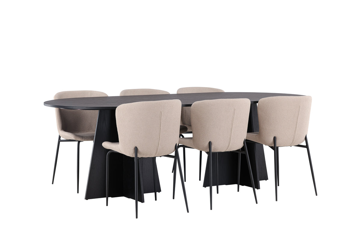 Venture Design Bootcut & Modesto Ovala Matbord 230 x 115 Svart + Matstolar 2-pack Brun