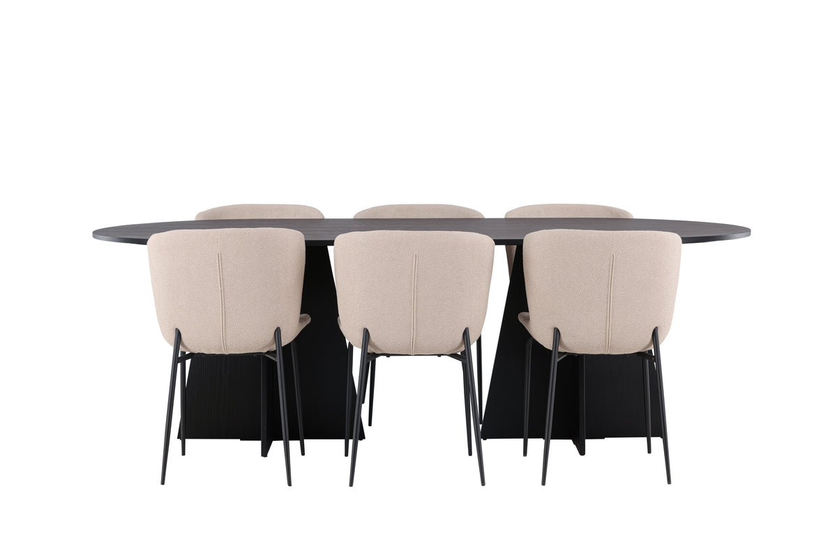 Venture Design Bootcut & Modesto Ovala Matbord 230 x 115 Svart + Matstolar 2-pack Brun