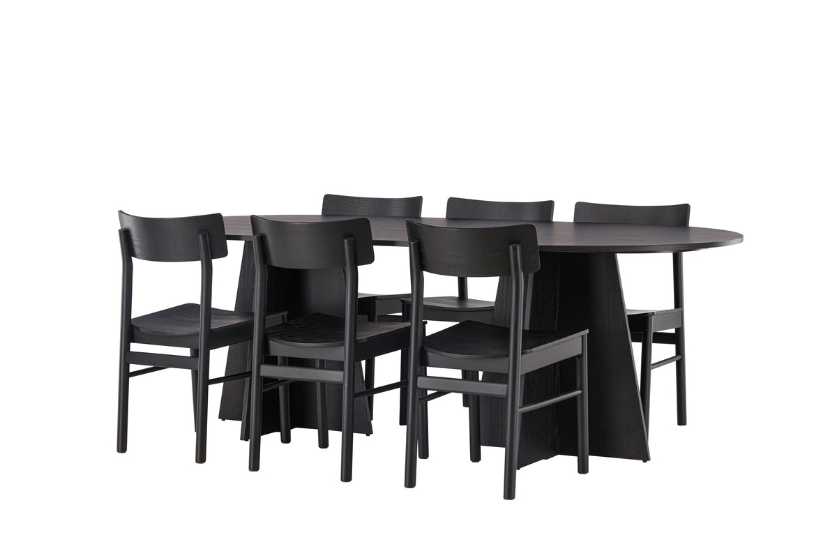 Venture Design Bootcut & Montros Ovala Matbord 230 x 115 Svart + Matstolar 2-pack Svart