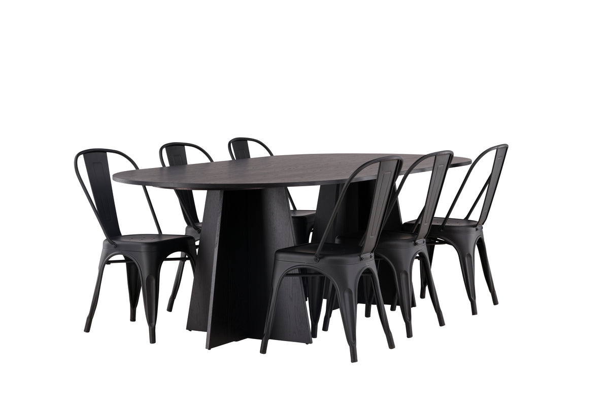 Venture Design Bootcut & Tempe Ovala Matbord 230 x 115 Svart + Matstolar 4-pack Svart