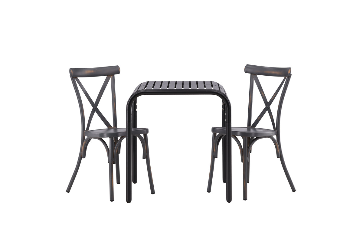 Venture Design Borneo & Tablas Cafebord 70 x 70 Svart + Matstolar 2-pack Mörkgrå