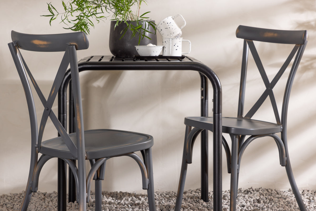 Venture Design Borneo & Tablas Cafebord 70 x 70 Svart + Matstolar 2-pack Mörkgrå