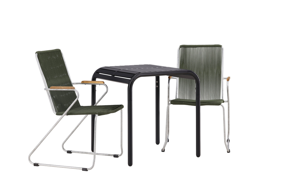 Venture Design Borneo & Bois Cafebord 70 x 70 Svart + Matstolar 2-pack Grön