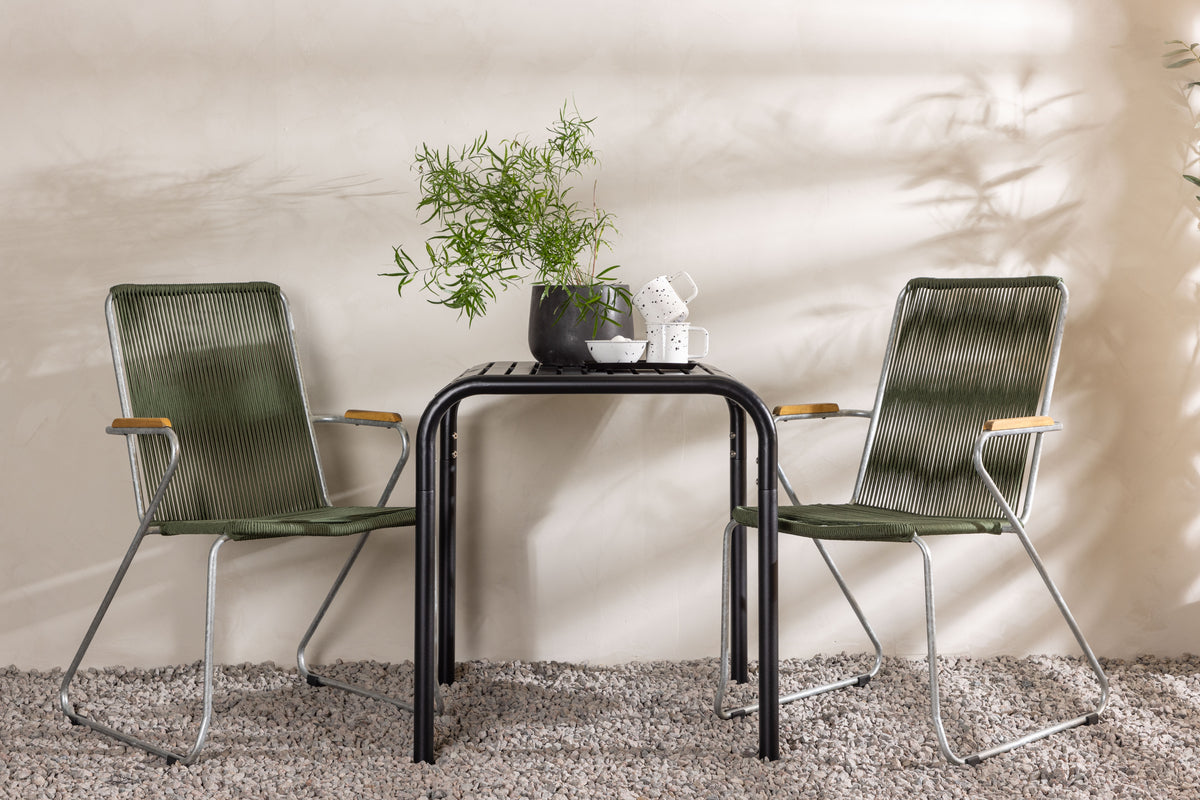 Venture Design Borneo & Bois Cafebord 70 x 70 Svart + Matstolar 2-pack Grön
