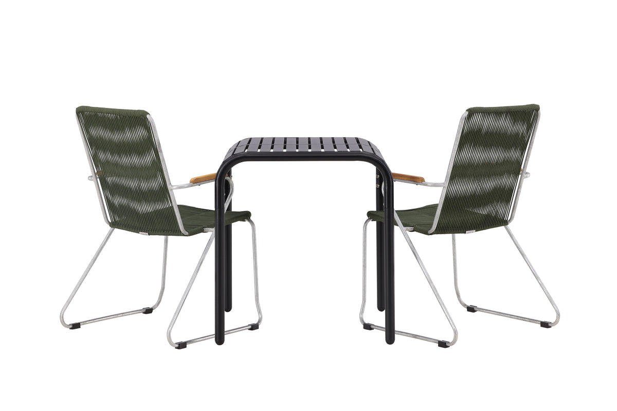 Venture Design Borneo & Bois Cafebord 70 x 70 Svart + Matstolar 2-pack Grön