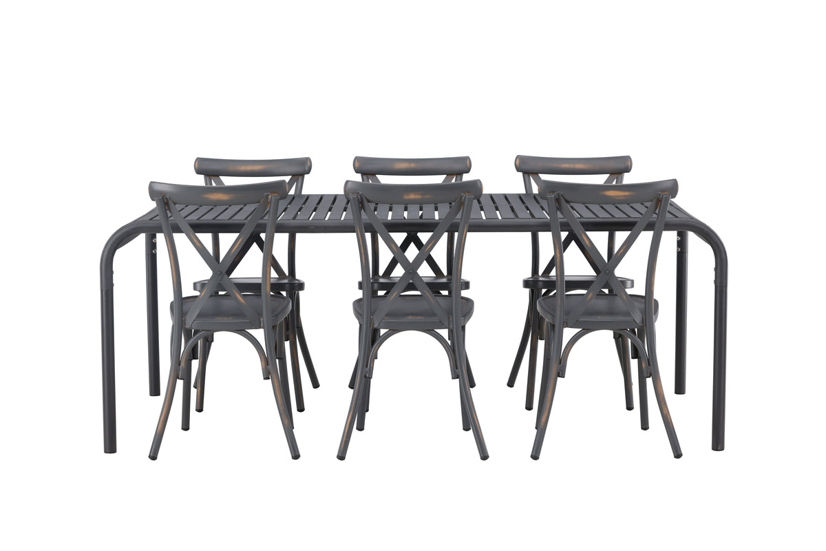 Venture Design Borneo & Tablas Rektangulära Matbord 200 x 100 Svart + Matstolar 2-pack Mörkgrå