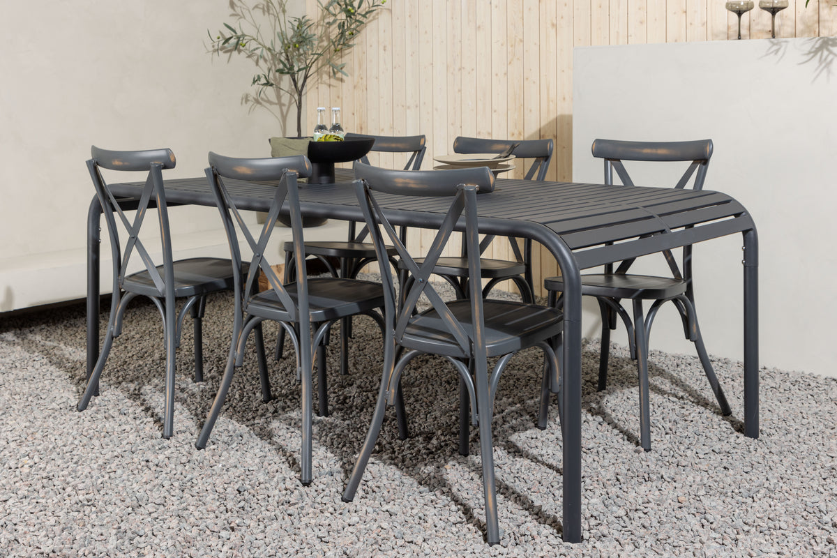 Venture Design Borneo & Tablas Rektangulära Matbord 200 x 100 Svart + Matstolar 2-pack Mörkgrå