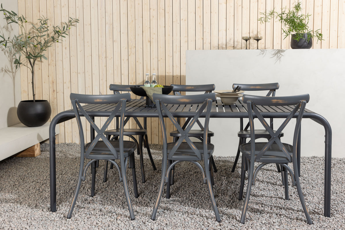 Venture Design Borneo & Tablas Rektangulära Matbord 200 x 100 Svart + Matstolar 2-pack Mörkgrå
