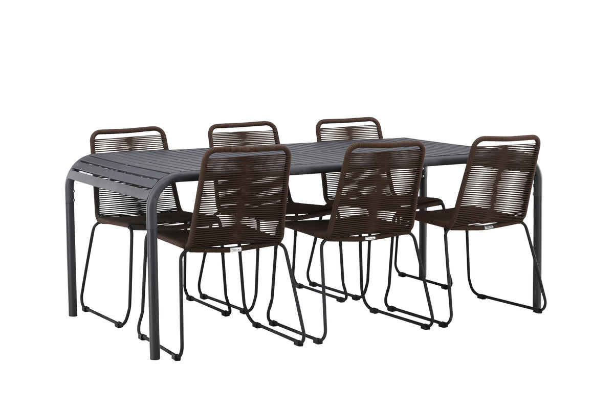 Venture Design Borneo & Lindos Rektangulära Matbord 200 x 100 Svart + Matstolar 2-pack Brun/Svart