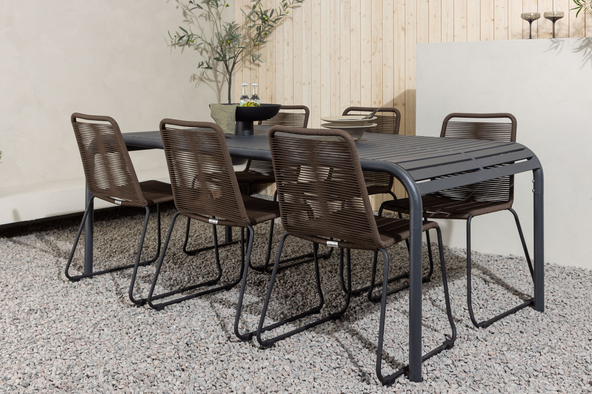 Venture Design Borneo & Lindos Rektangulära Matbord 200 x 100 Svart + Matstolar 2-pack Brun/Svart