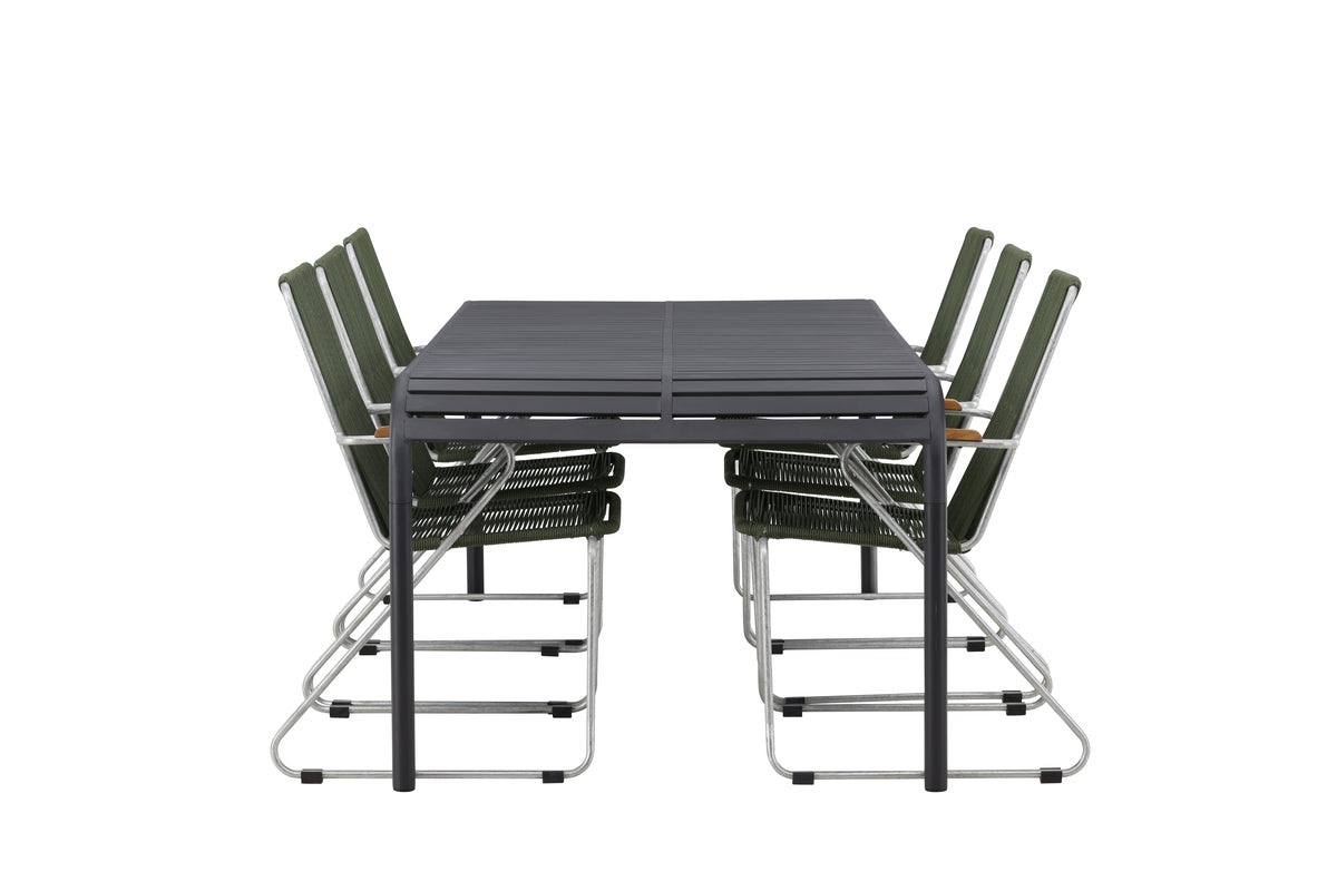 Venture Design Borneo & Bois Rektangulära Matbord 200 x 100 Svart + Matstolar 2-pack Grön