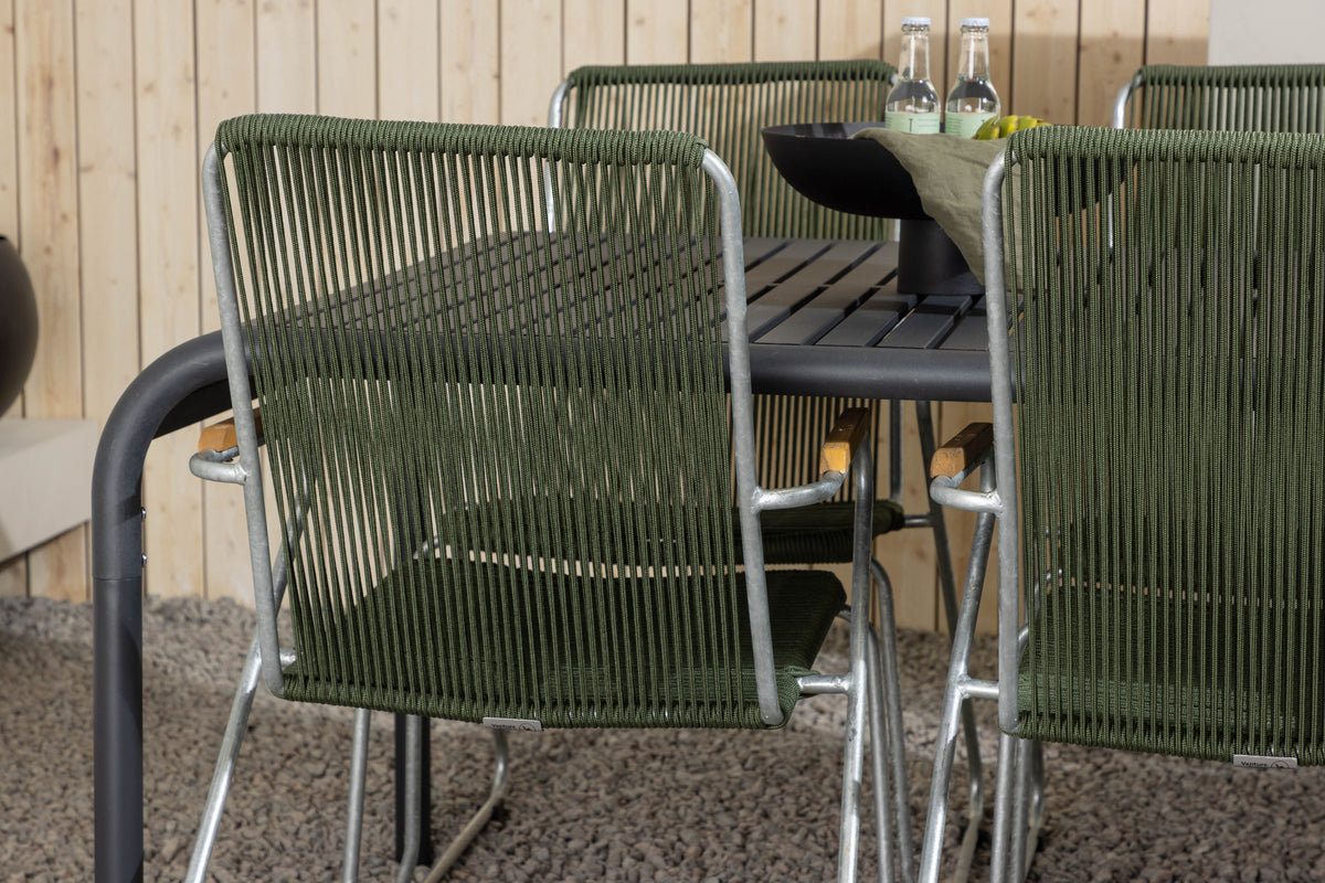 Venture Design Borneo & Bois Rektangulära Matbord 200 x 100 Svart + Matstolar 2-pack Grön