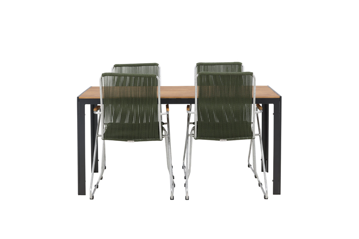 Venture Design Break & Bois Rektangulära Matbord 150 x 90 Svart + Matstolar 2-pack Grön