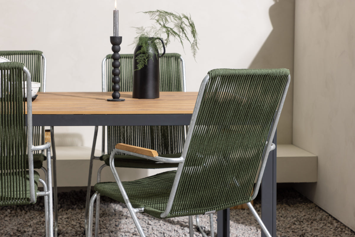 Venture Design Break & Bois Rektangulära Matbord 150 x 90 Svart + Matstolar 2-pack Grön