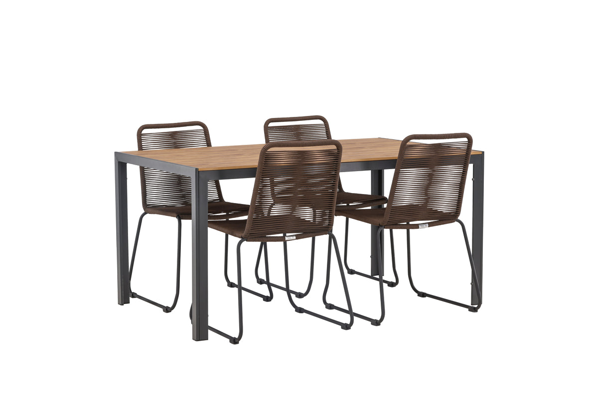 Venture Design Break & Lindos Rektangulära Matbord 150x90 Svart + Matstolar Brun