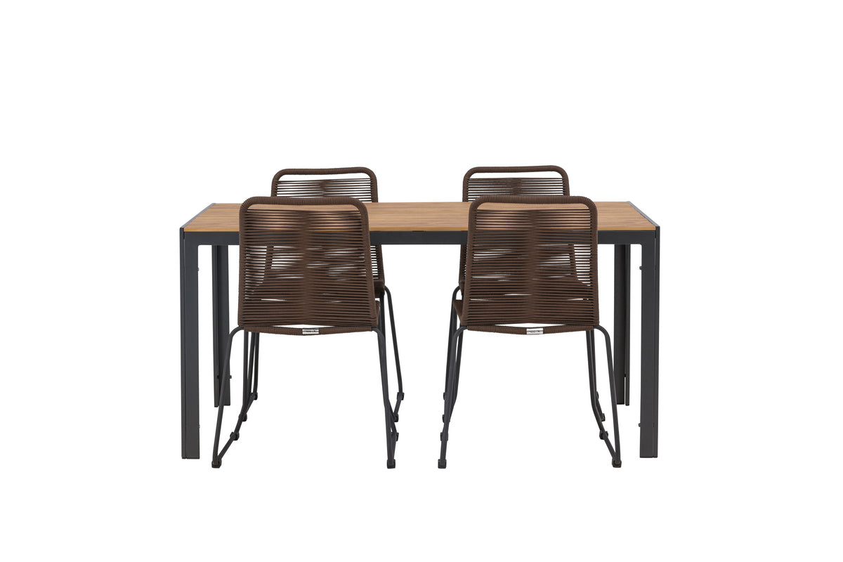 Venture Design Break & Lindos Rektangulära Matbord 150x90 Svart + Matstolar Brun